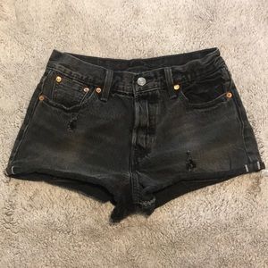 Levi’s high rise black denim shorts